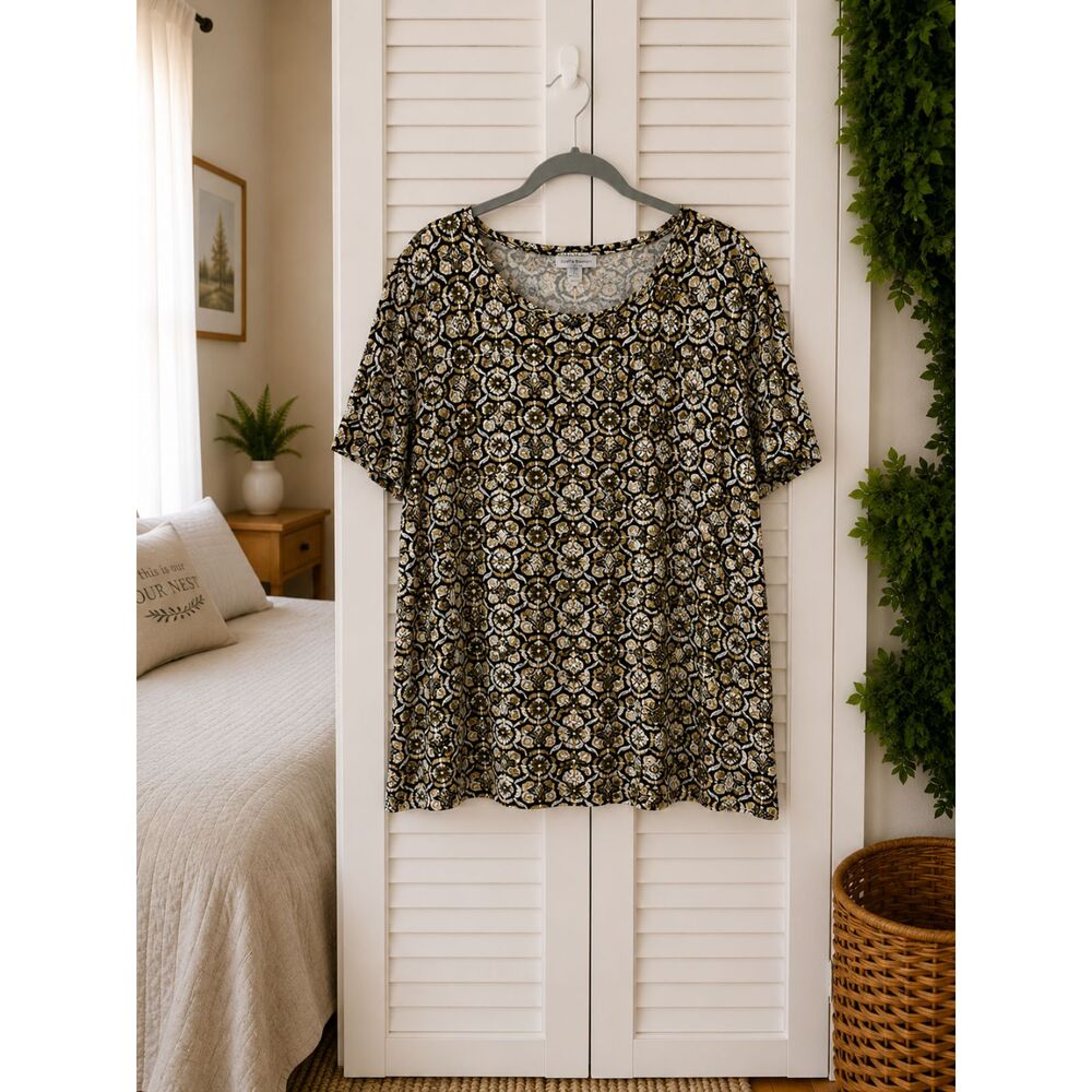 Croft & Barrow Women's Medallion Print Top XL NWT Short Sleeve Knit Tee